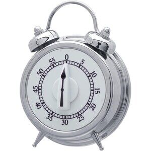 Kitchen Timer Retro Clock Manual Wind-Up Mechanical Alarm Counting 60 Min Silver